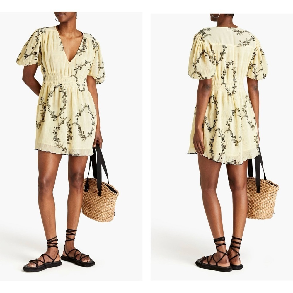 NWT GANNI Pleated Georgette Mini Dress FR40 / US8